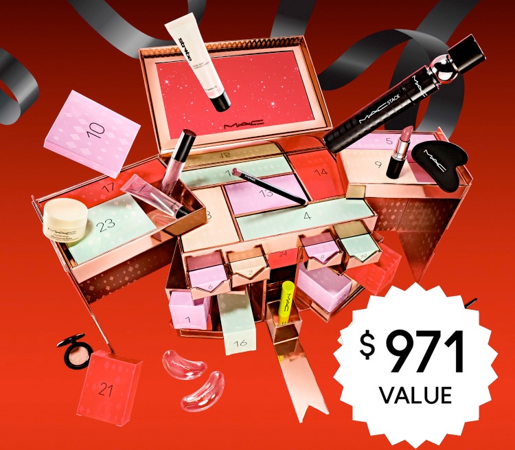 Advent Calendar on a red background with $840 value