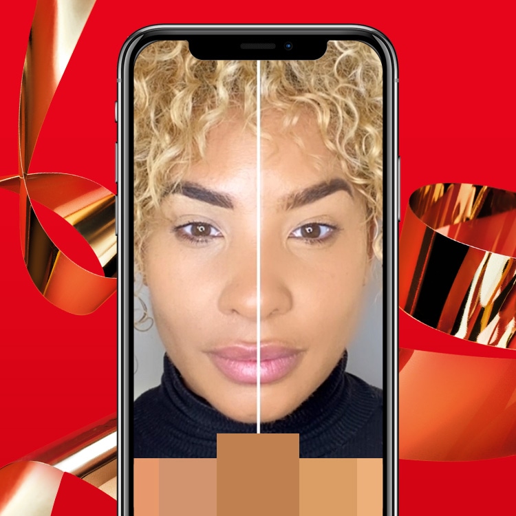 Phone showing model using Virtual Try On to find her foundation shade match