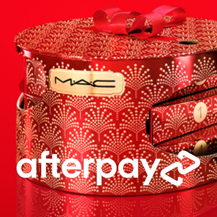 Afterpay badge surrounded by gold ribbons